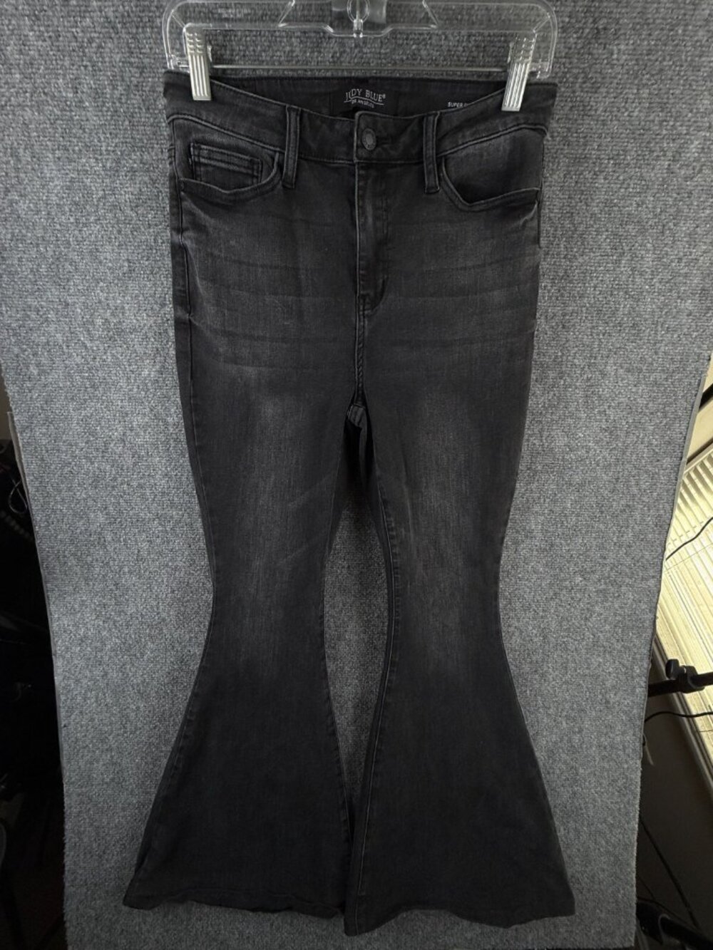 Judy Blue Super Flare Stretch Jeans Women Dark Gray Charcoal Wash Size 7/28